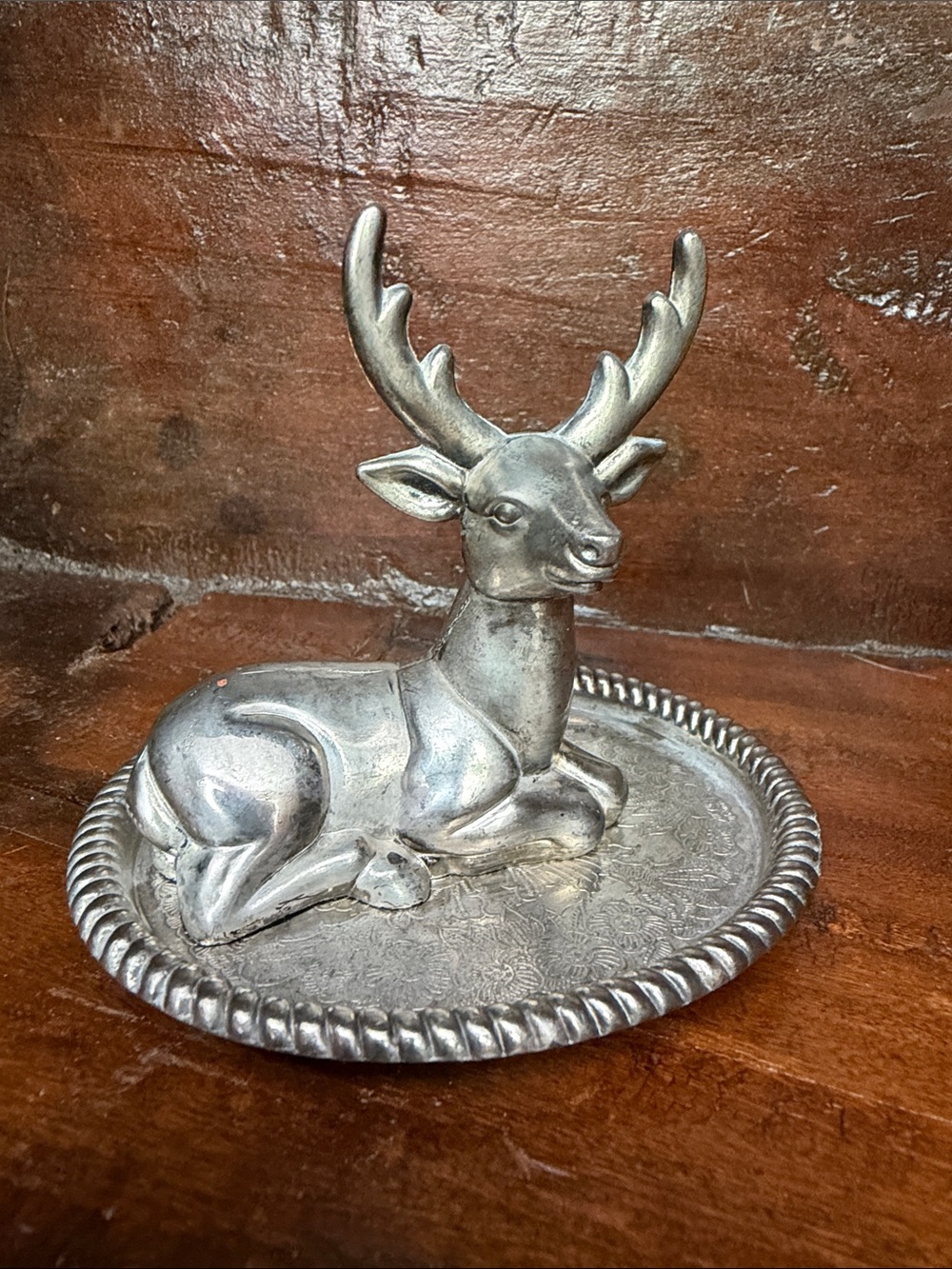 Silver Plated Vintage Deer Ring Dish Jewelry Tray